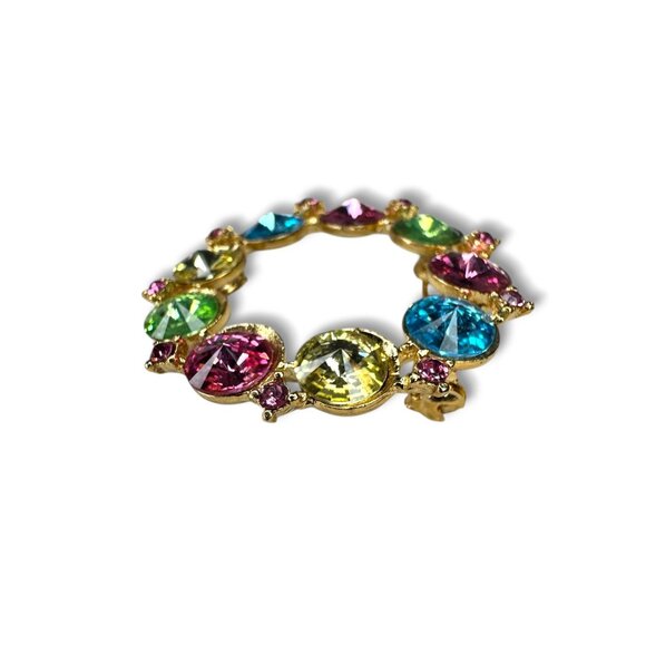 Alex & Ani Colorful Gold-Tone Circle Rhinestone Brooch Signed Uranium Glass Glow - Picture 11 of 13